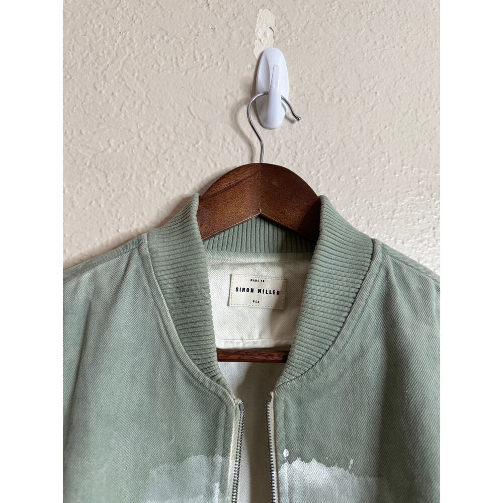 Simon Miller Stone Washed Sage Green Bomber Denim Jacket Mens Medium - Picture 7 of 13